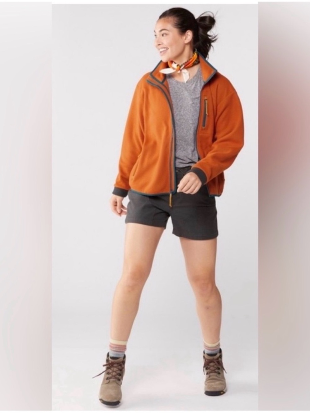 REI Rust Orange Fleece Jacket with Blue Trim